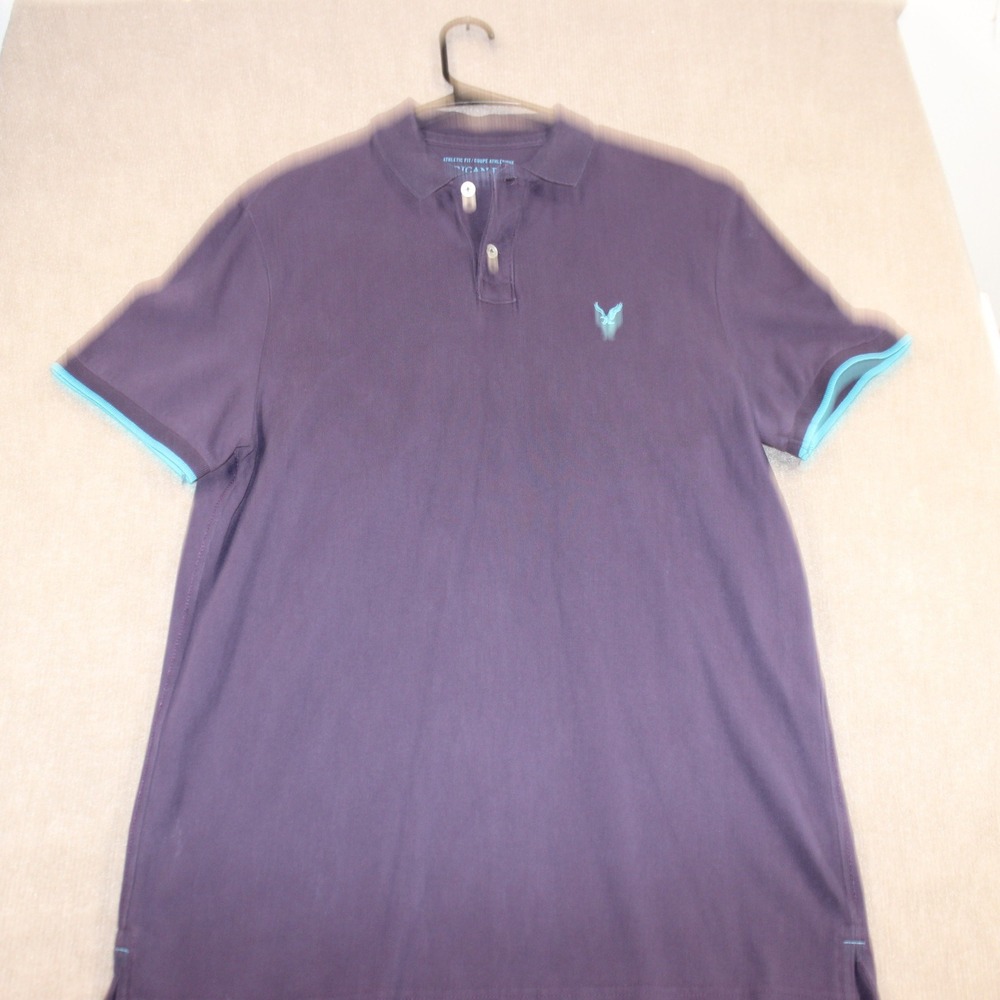 American Eagle Mens Athletic Fit Polo Shirt Purple Turquoise Eagle Logo Large